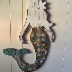 Mermaid Silhouette Wall Decor - White, Blue, Green Large Wood